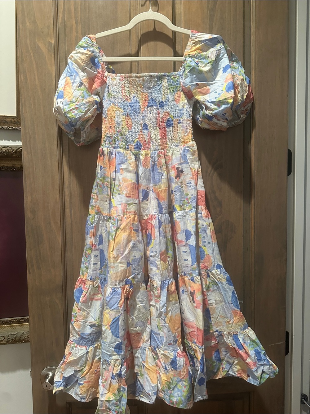 Women’s Pastel Watercolor Puff-Sleeve Sundress